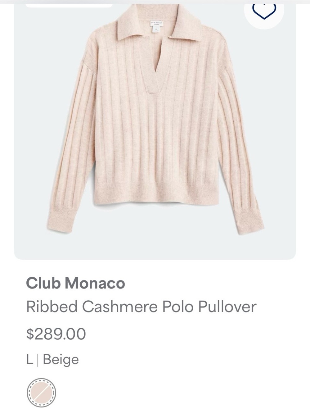 Club Monaco Soft Beige Ribbed V-Neck Cashmere Sweater
